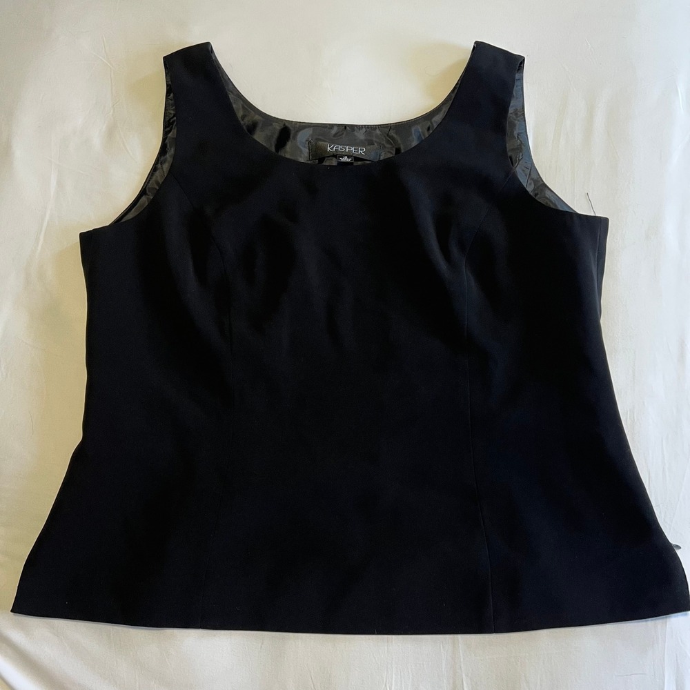 Kasper Black Sleeveless Shell Top Scoop Neck Side Zip Lined Blouse Womens 12
